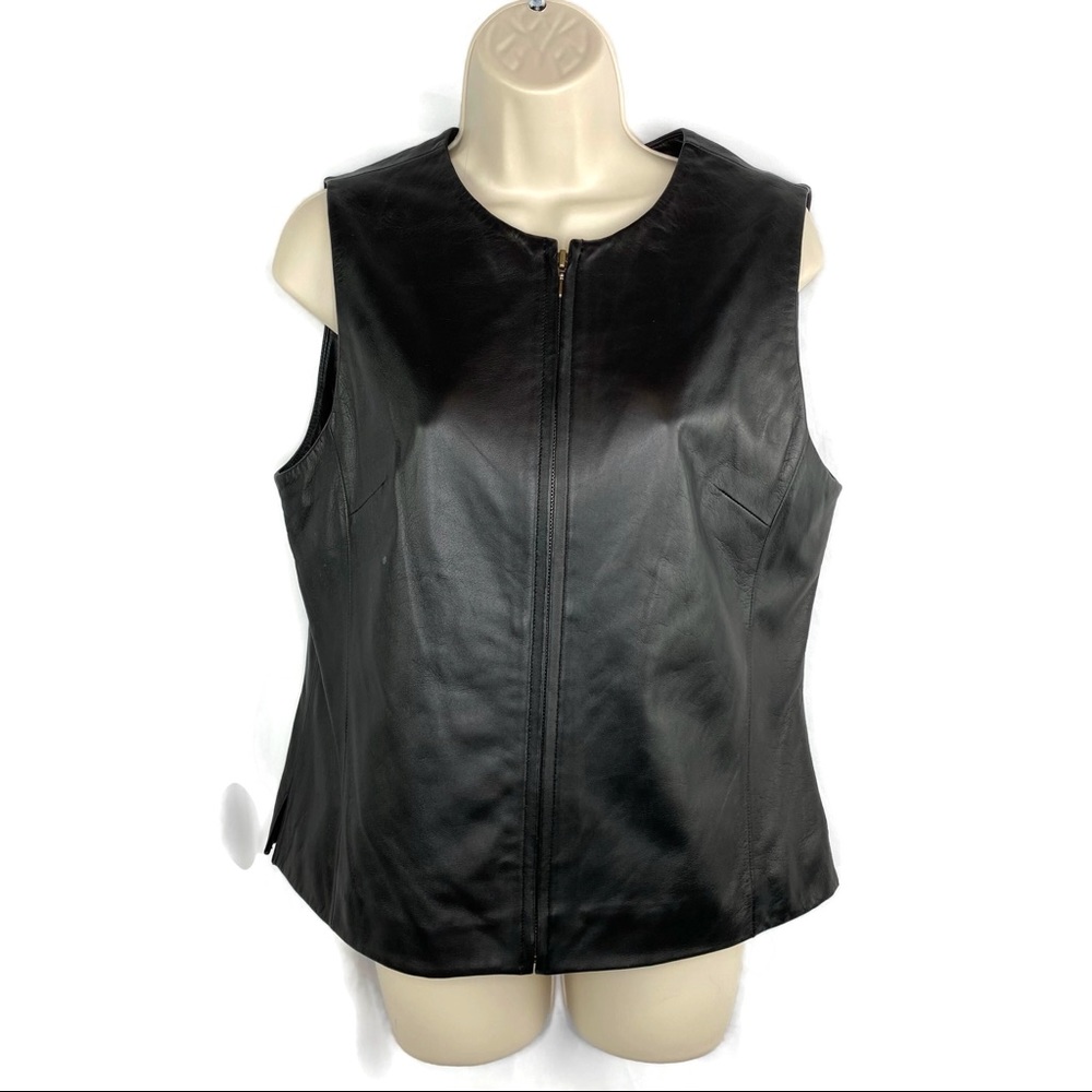 Valerie by Valerie Steven’s Black Leather Zip Vest size Medium